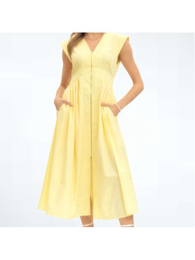 Entro Women’s Cap Sleeve Zip Front Midi Dress in Yellow Size S